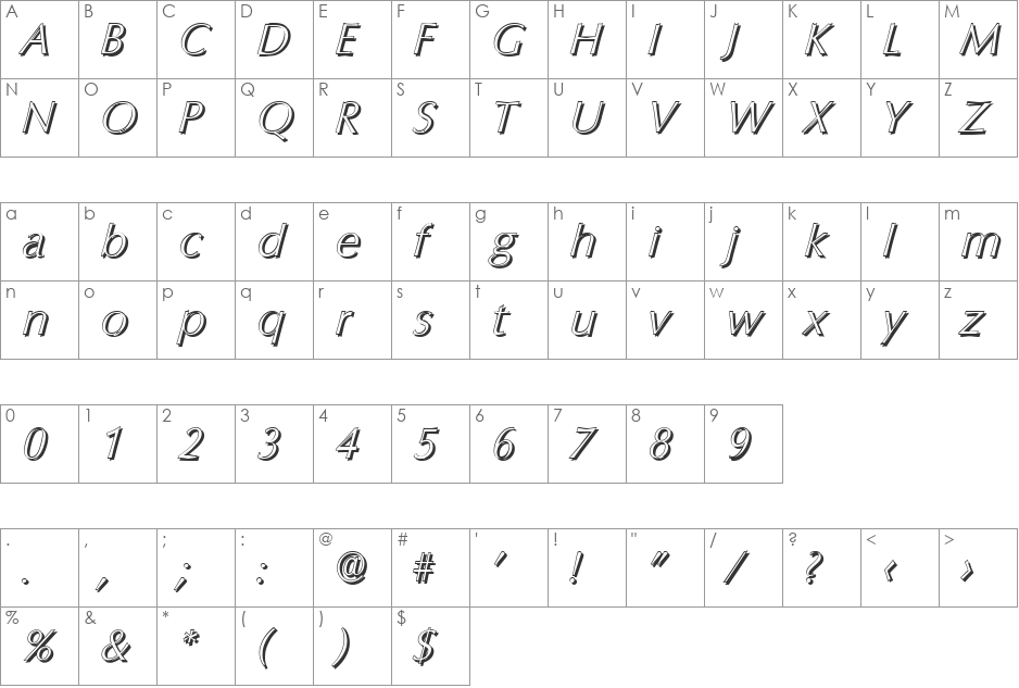 EricBeckerShadow-Xlight font character map preview