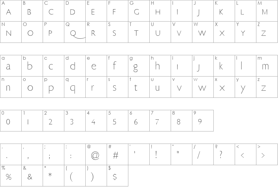 EricSans font character map preview