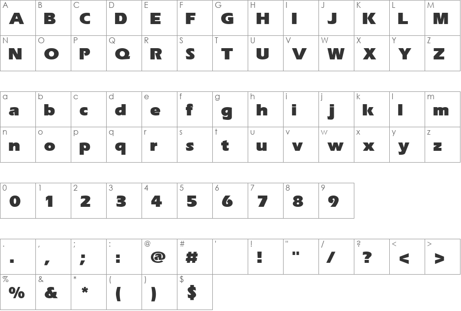 Erika font character map preview