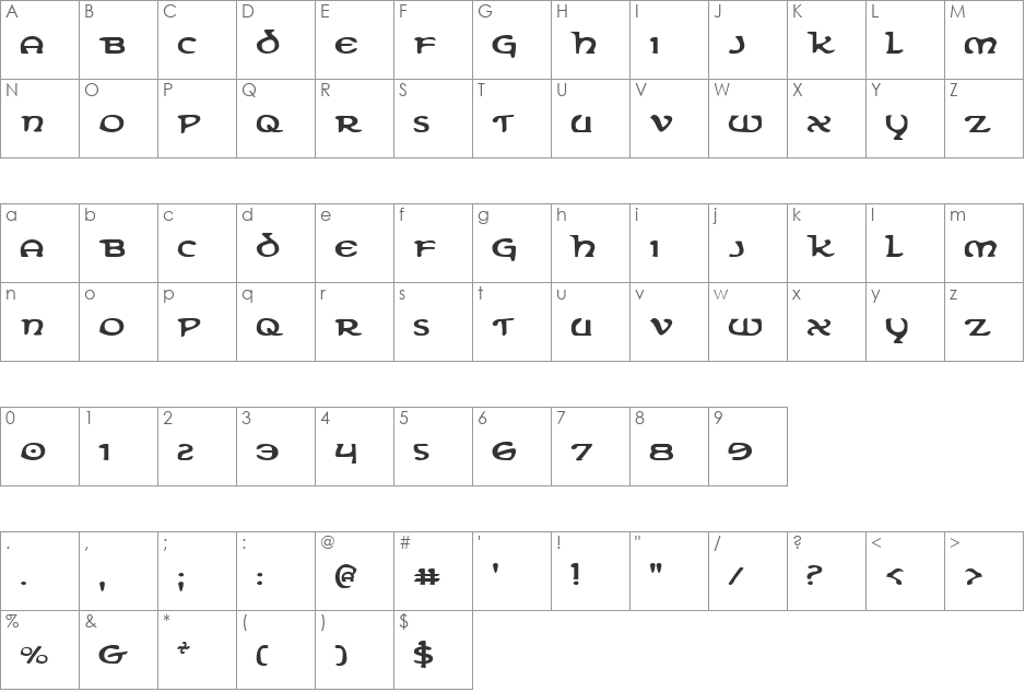 Erin Go Bragh Expanded font character map preview