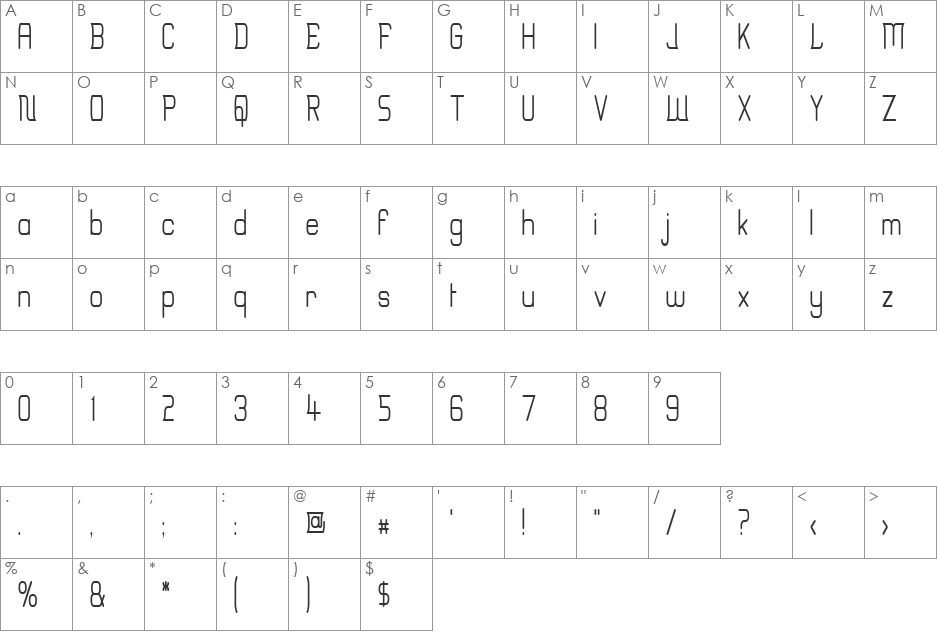 Erinal Narrow font character map preview