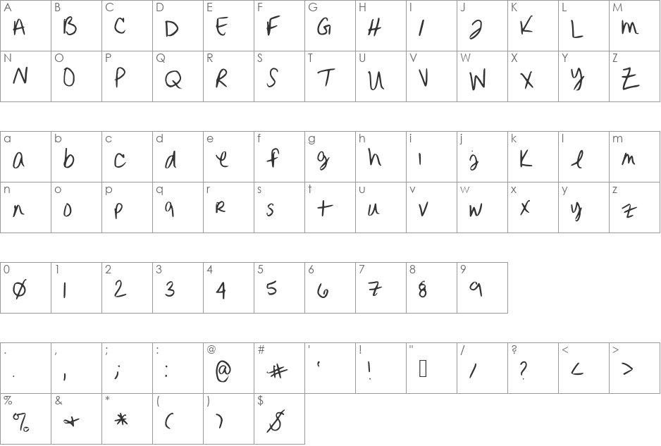 ErinnHandwriting font character map preview