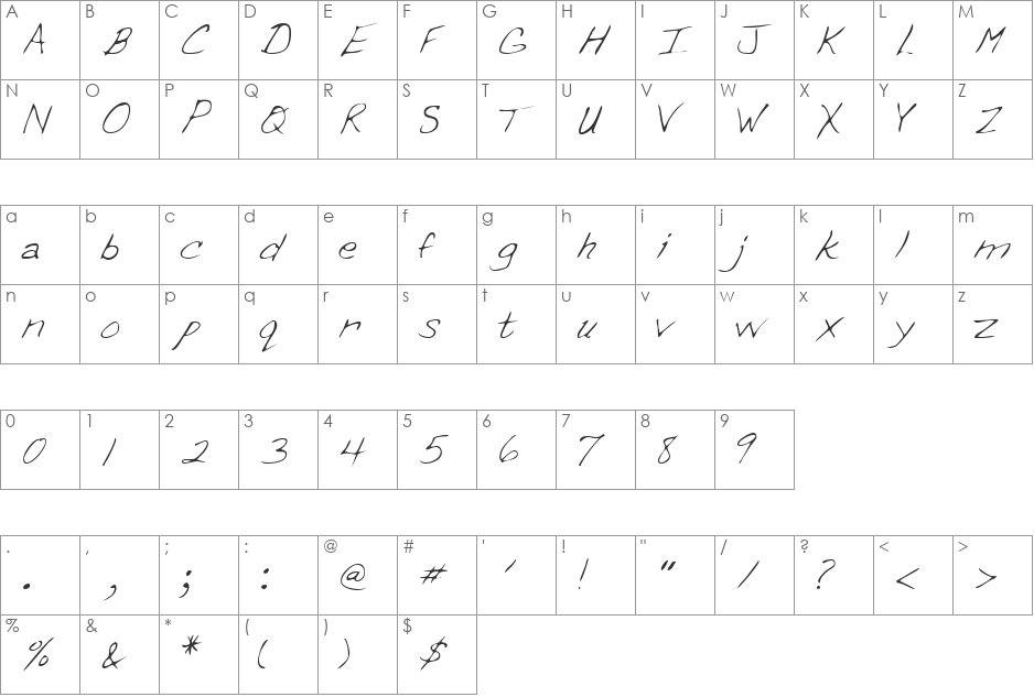 ErinsHand font character map preview