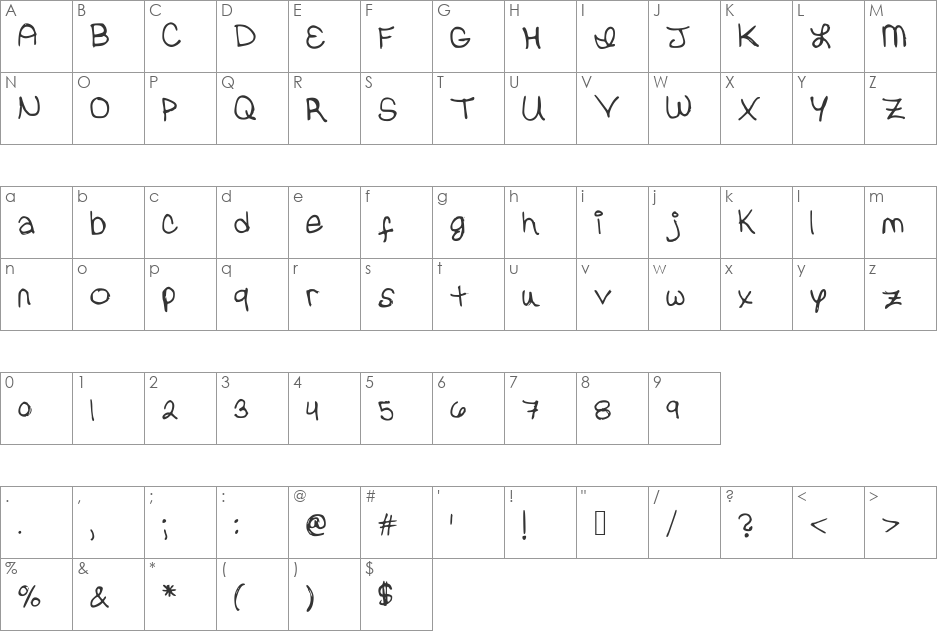 ErinValerie font character map preview