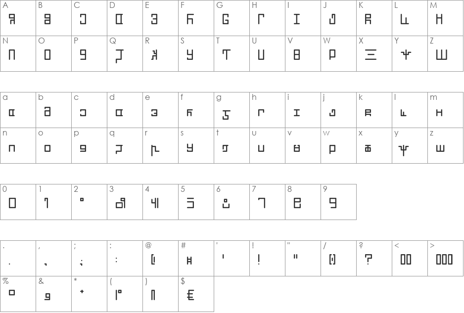 Erisc font character map preview