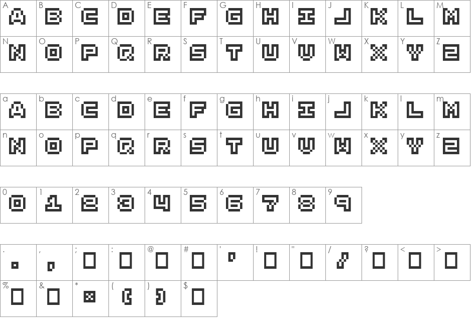 Erix Outline font character map preview