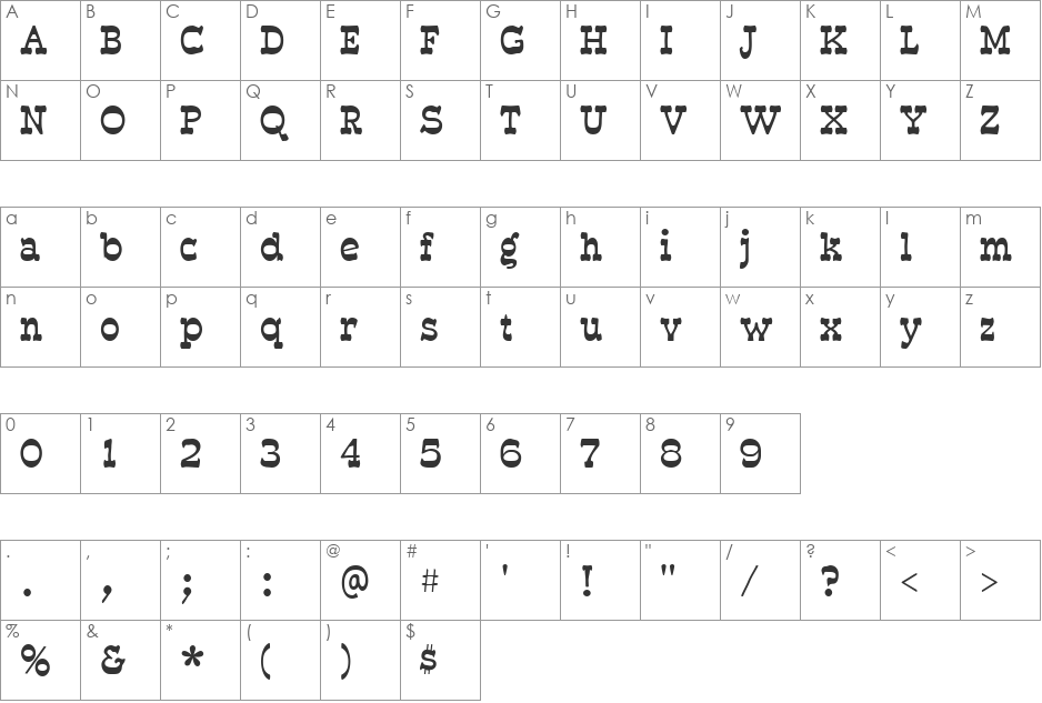 Erkball font character map preview