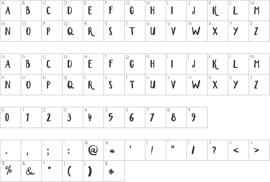 Erlan font character map preview