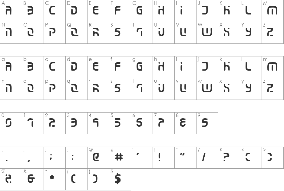 Eroded 2020 font character map preview