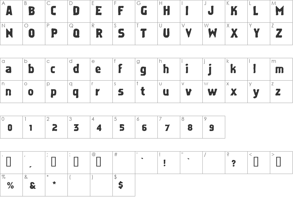 Erodefont font character map preview