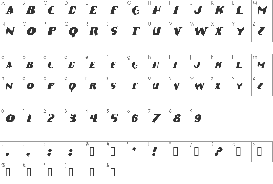 Erosion font character map preview
