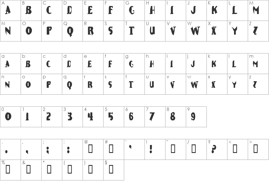 ErosionCondensed font character map preview