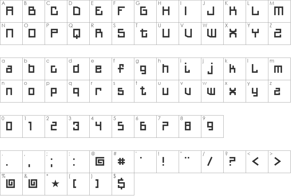 Erton font character map preview