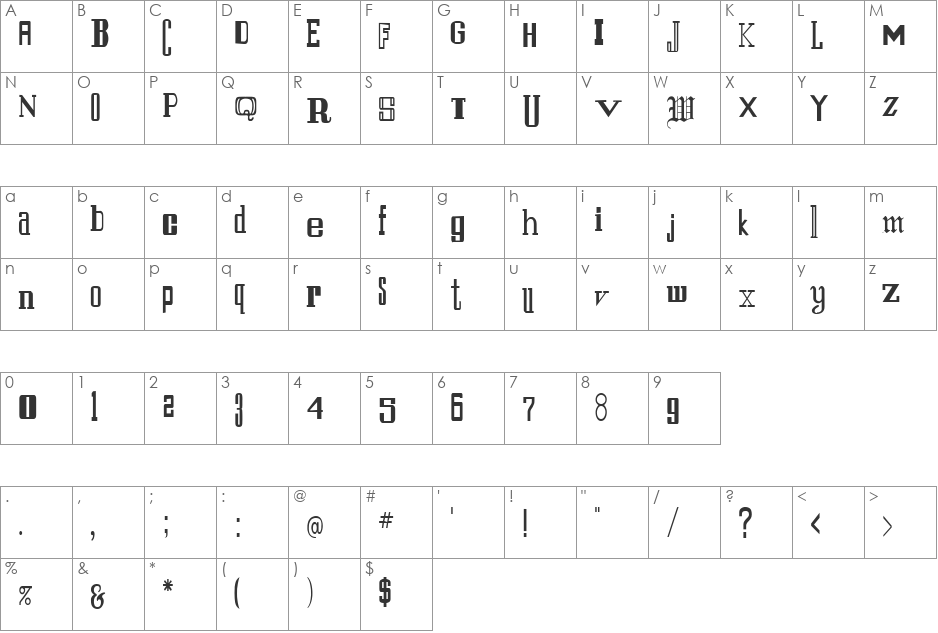 Eruption 1 font character map preview