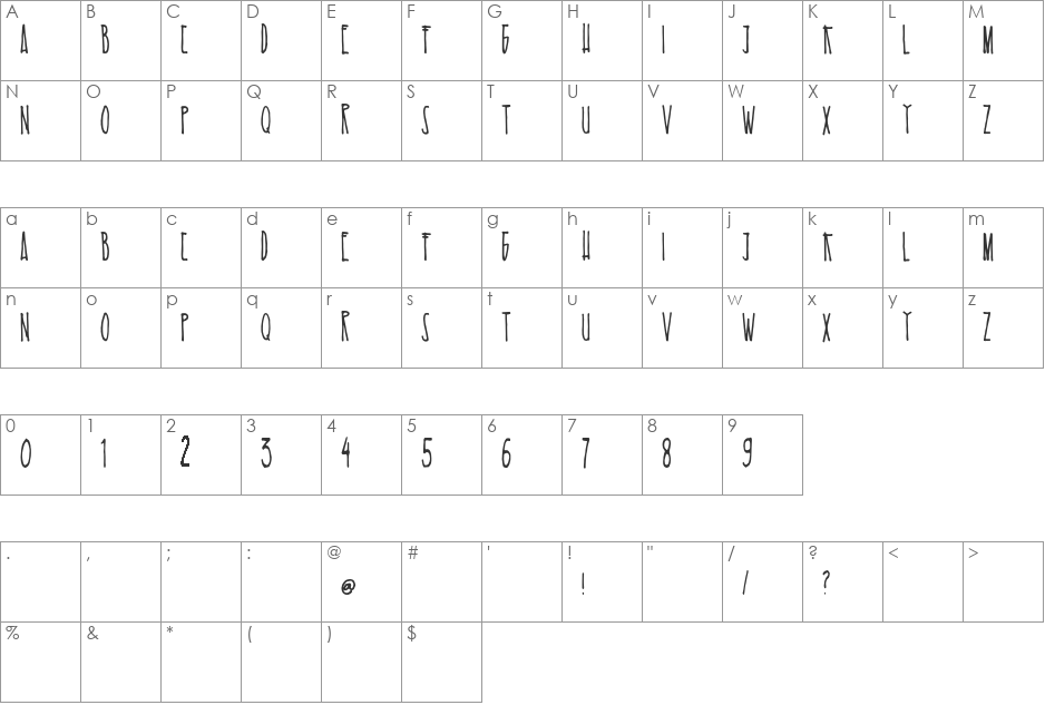 Es Kelapa Muda font character map preview