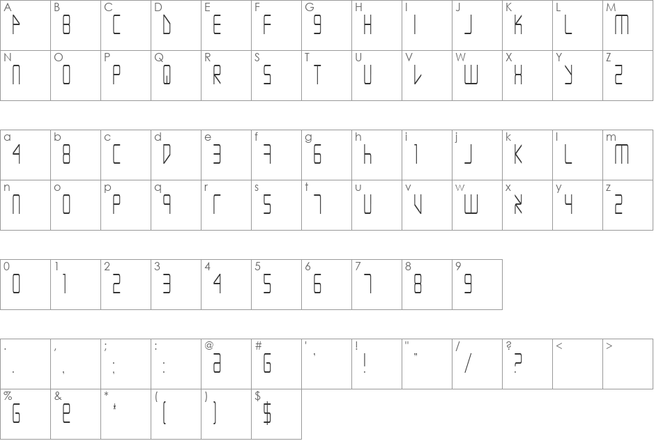 Escape Artist Condensed font character map preview