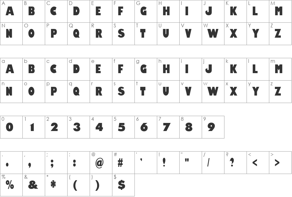 Amity Jack font character map preview