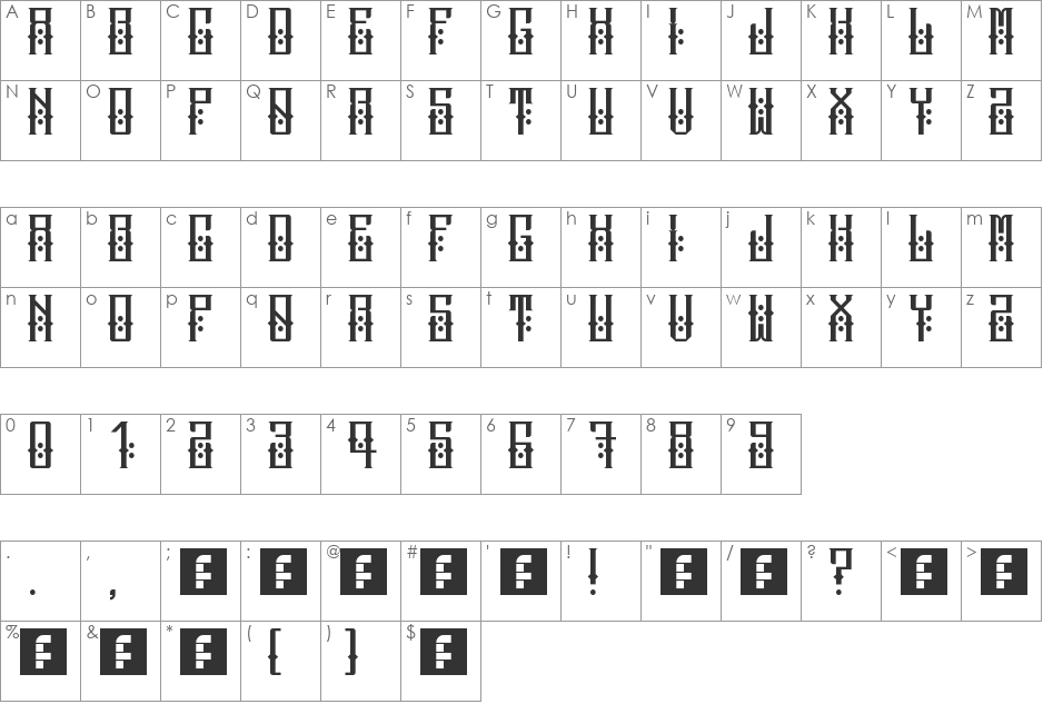 escobard font character map preview
