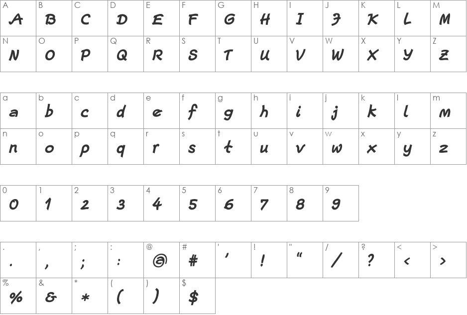 Escript LT font character map preview