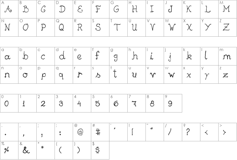 Escuela font character map preview