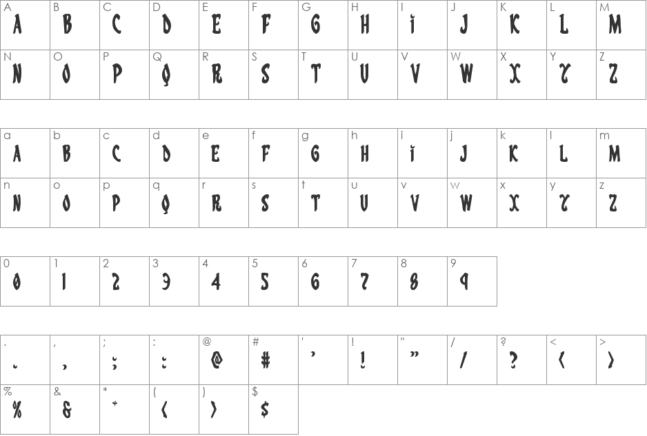 Eskindar Rotated font character map preview