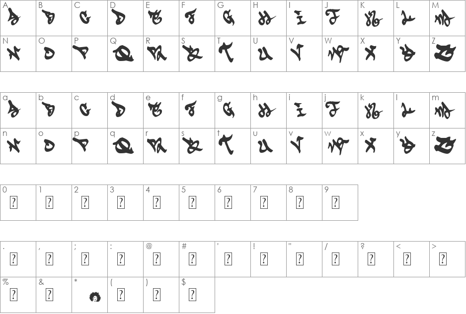Eskis1 font character map preview