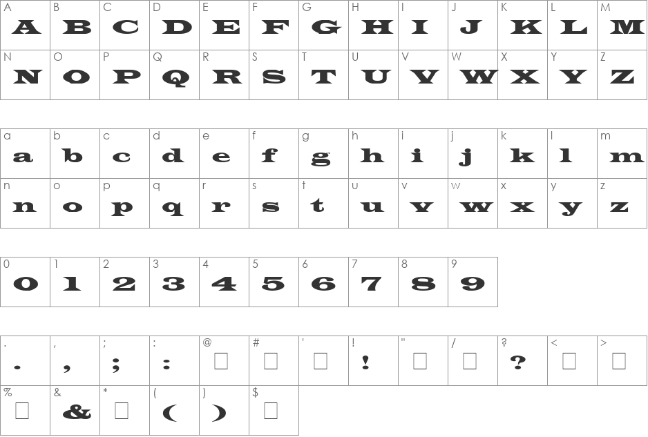 Espana font character map preview