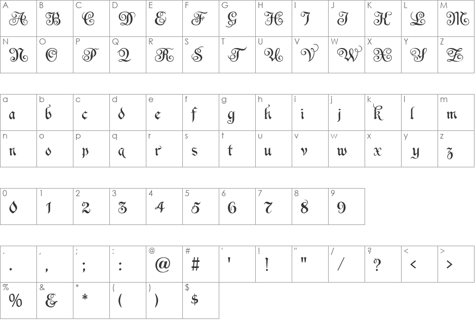 Espania font character map preview