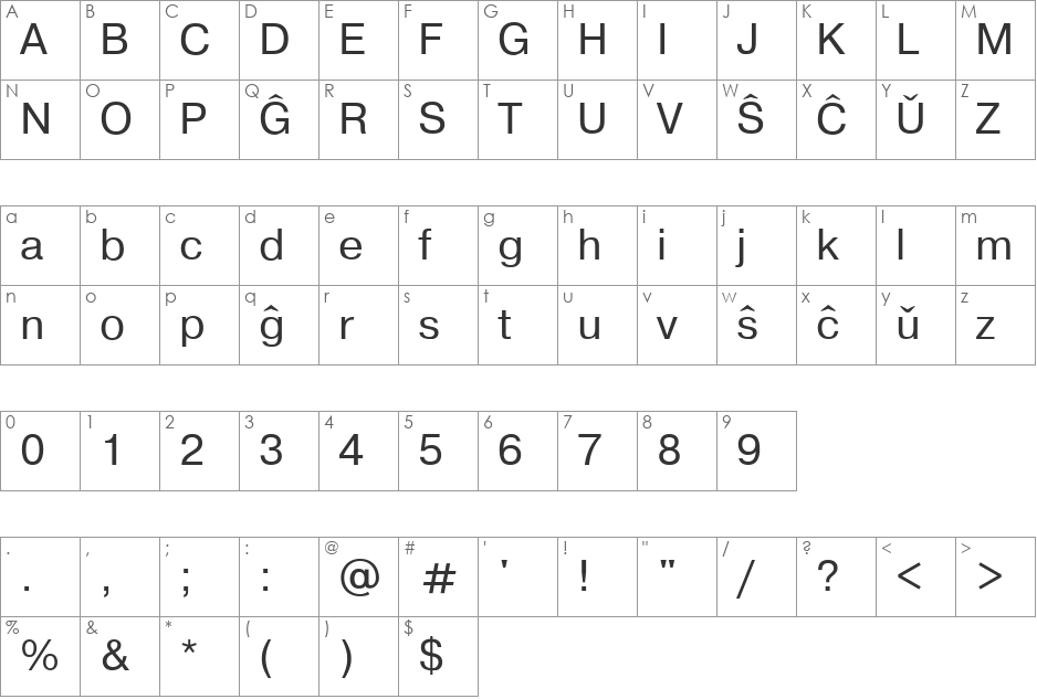 Espar Arial Classic font character map preview