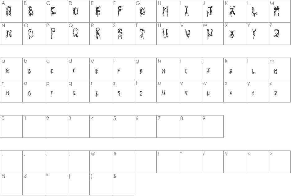 amoeba font character map preview