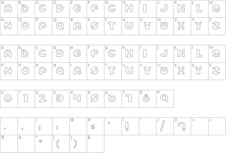 Espheres Hollow font character map preview