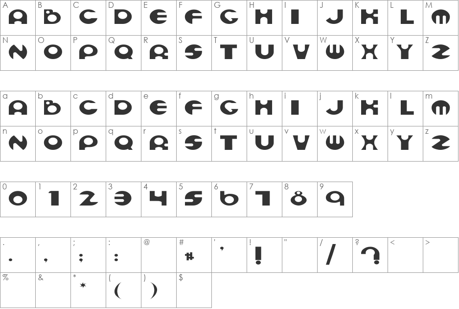 Espheres Wd font character map preview