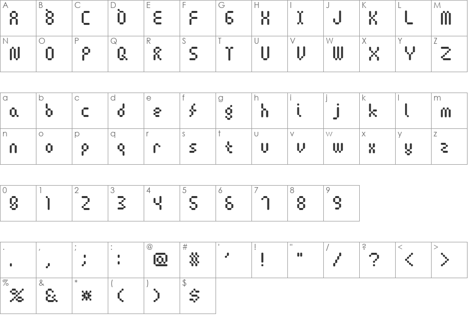 Amoebic font character map preview