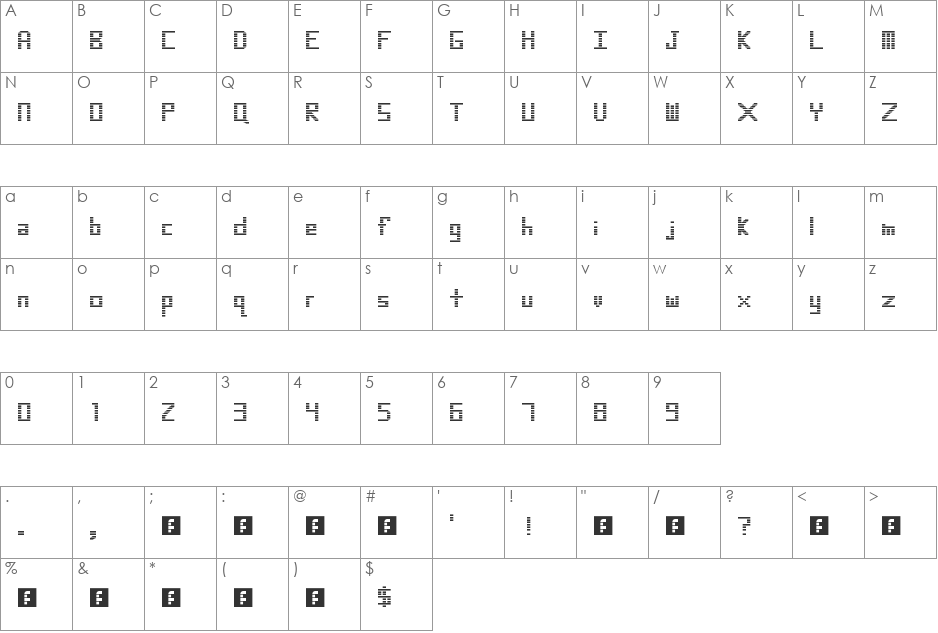 Espionage font character map preview