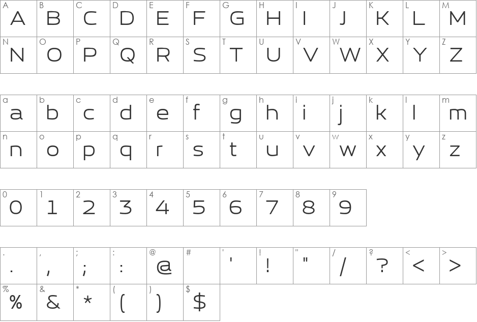 Esqadero FF CY 4F font character map preview