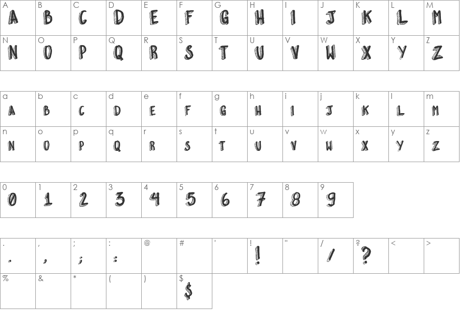 Esquisito font character map preview