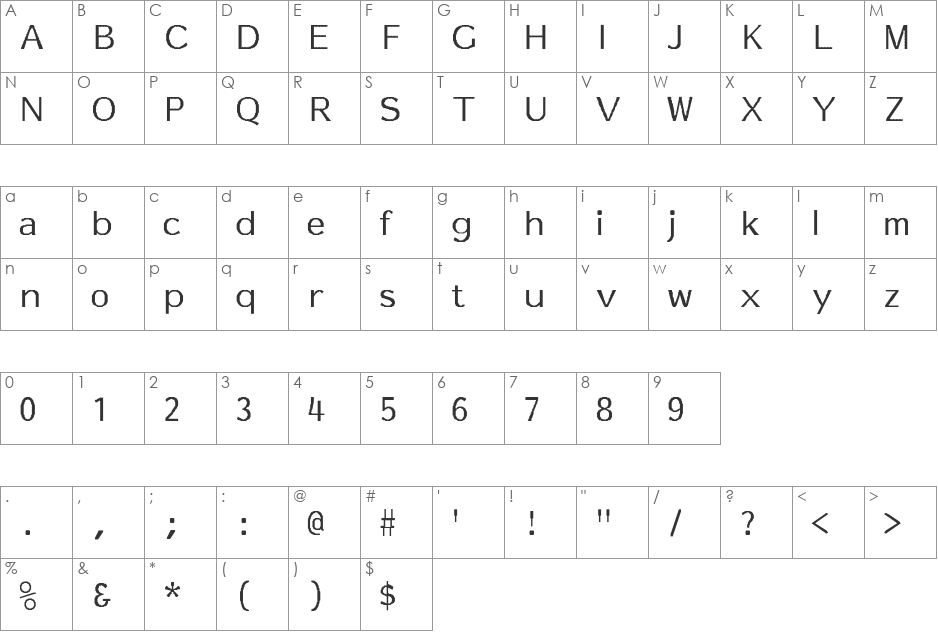 Essay-Normal font character map preview