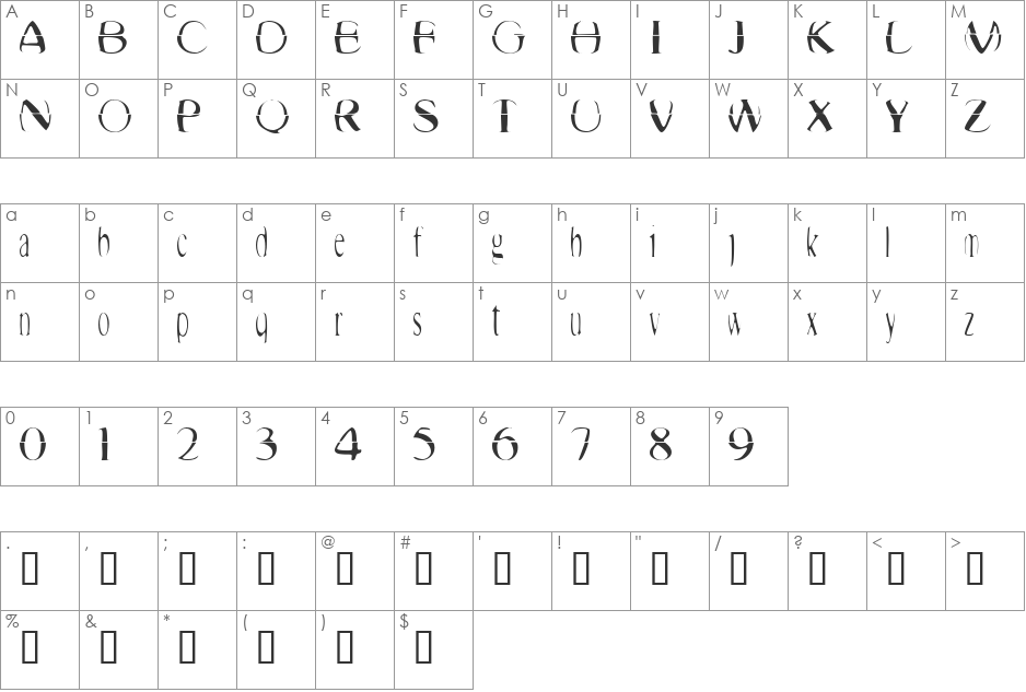 Essendon font character map preview