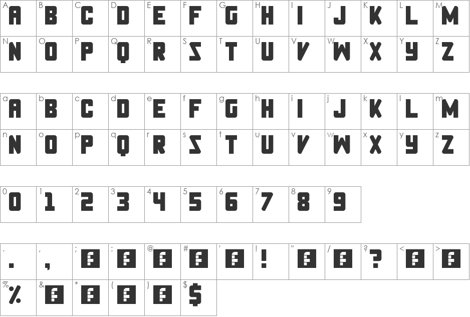 Establishment font character map preview