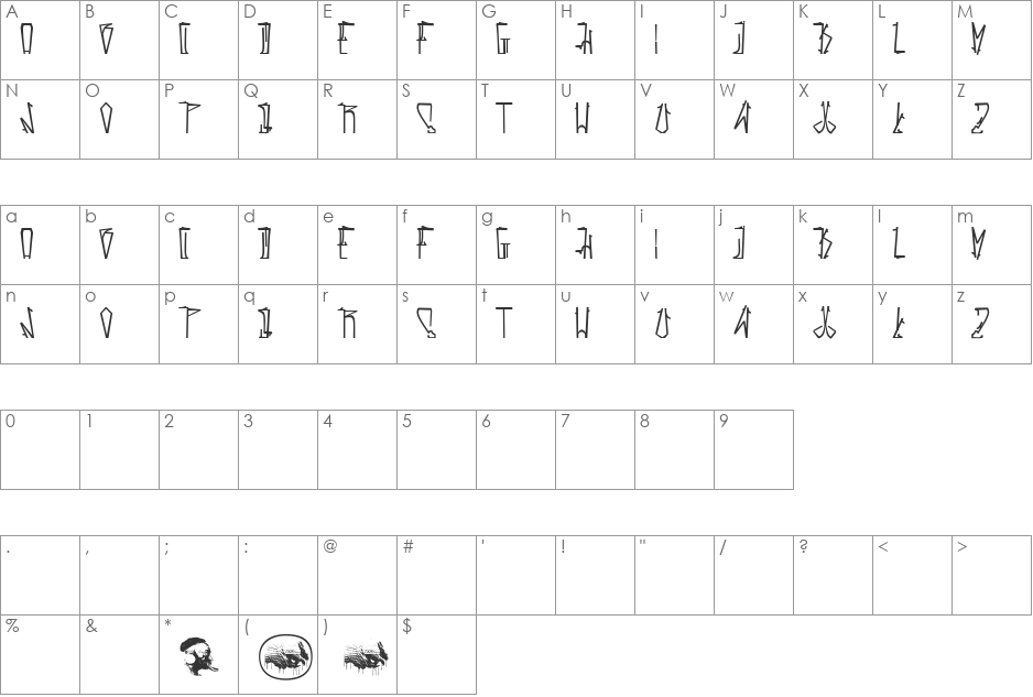 Estactu font character map preview