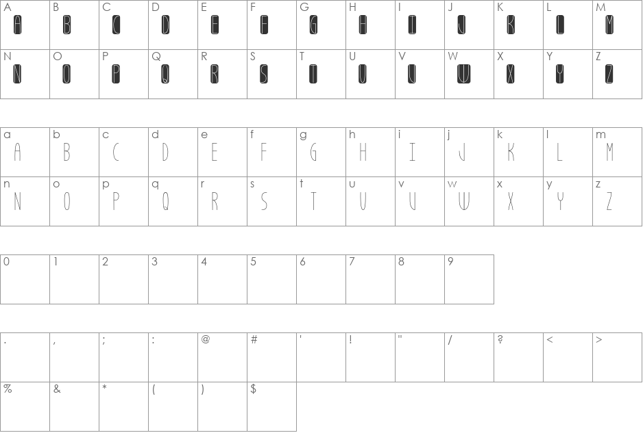 Estella Cello font character map preview