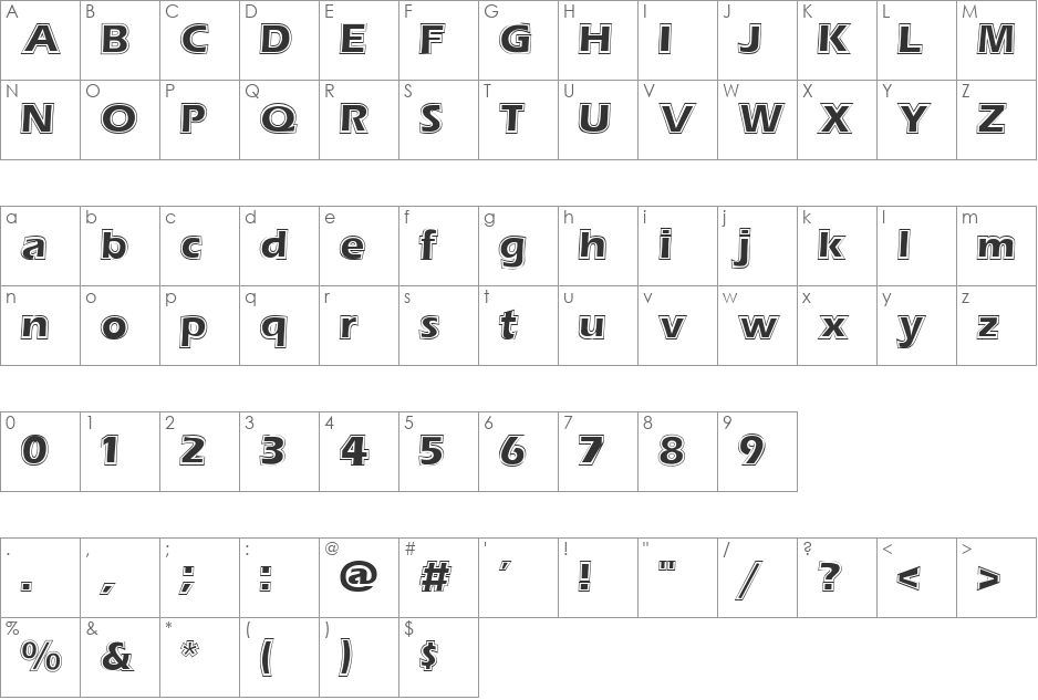 ESTHER font character map preview