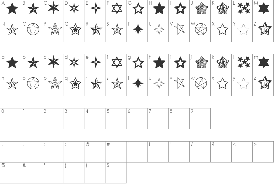 Estrellass TFB font character map preview