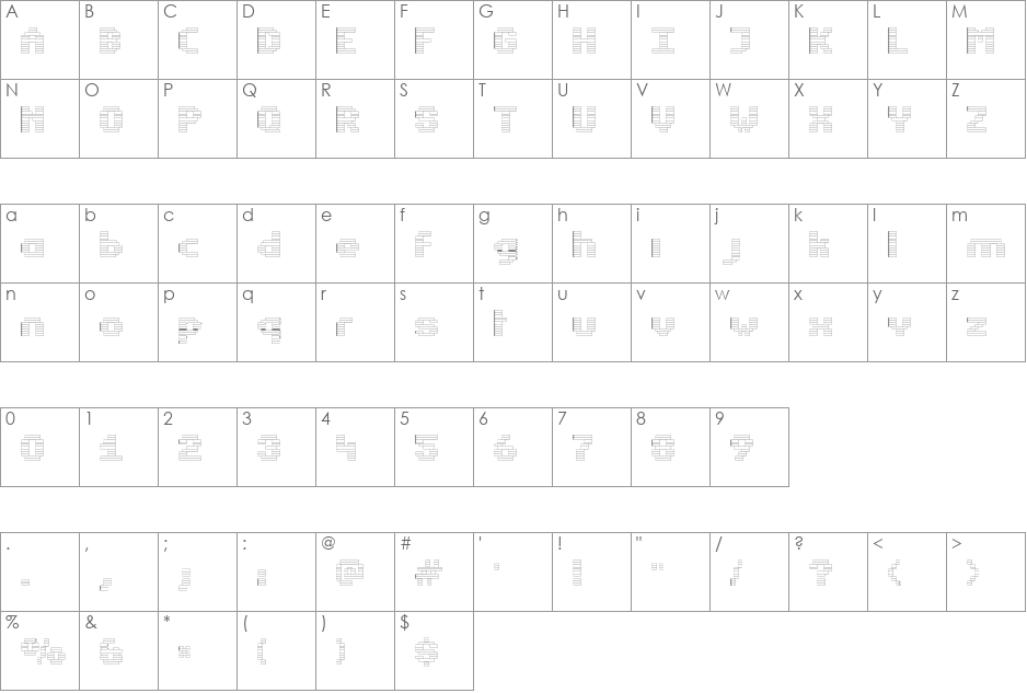 Estrogen font character map preview