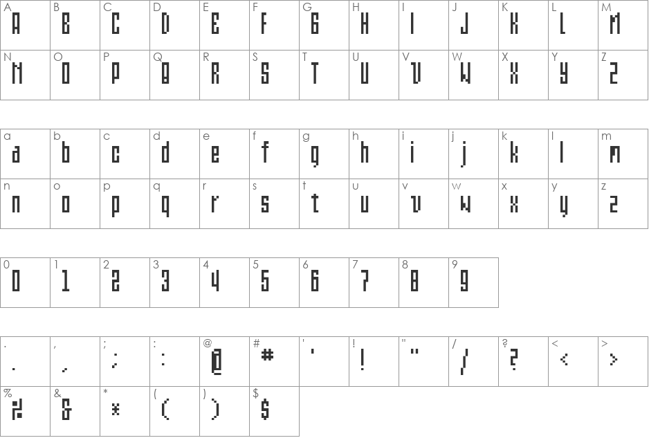 Et Bt11A font character map preview