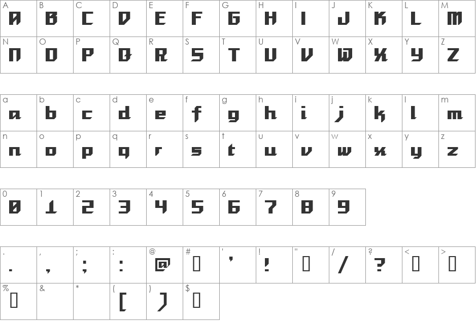 ET Electrotype font character map preview