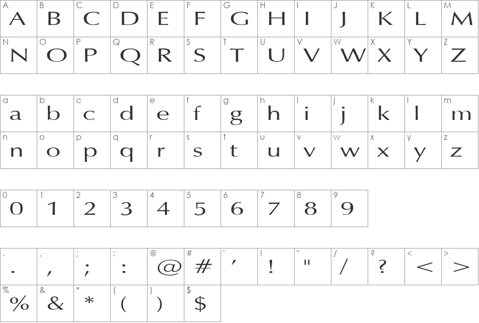 EternaExtended font character map preview