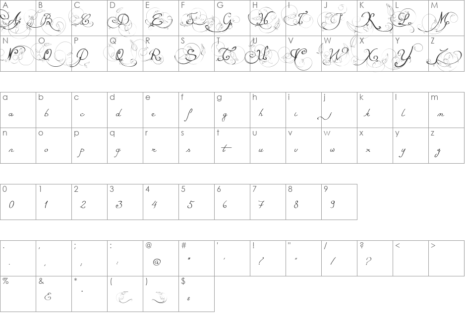 Eternal Call font character map preview