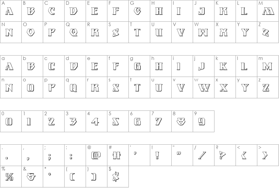 Eternal Knight 3D font character map preview