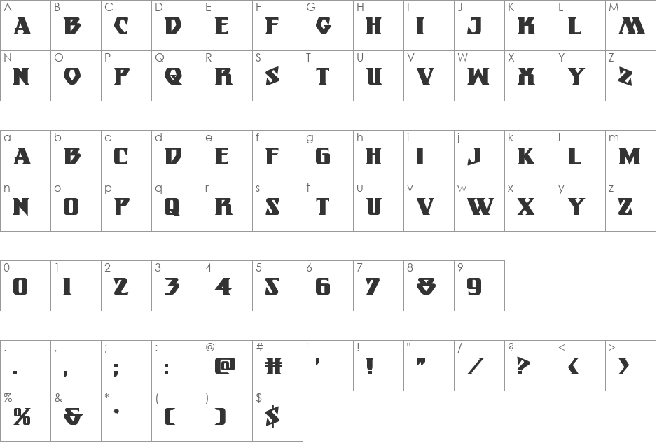Eternal Knight Bold font character map preview